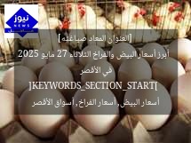 [العنوان المعاد صياغته] 
أبرز أسعار البيض والفراخ الثلاثاء 27 مايو 2025 في الأقصر  
[KEYWORDS_SECTION_START]  
أسعار البيض, أسعار الفراخ, أسواق الأقصر