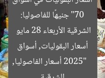 “70 جنيهًا للفاصوليا: أسعار البقوليات في أسواق الشرقية الأربعاء 28 مايو 2025”
أسعار الفاصوليا, أسعار البقوليات, أسواق الشرقية