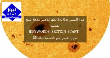 صور الشمس بدقة 8K تُظهر تفاصيل مذهلة للبقع الشمسية  
[KEYWORDS_SECTION_START]  
صور الشمس, بقع الشمسية, دقة 8K
