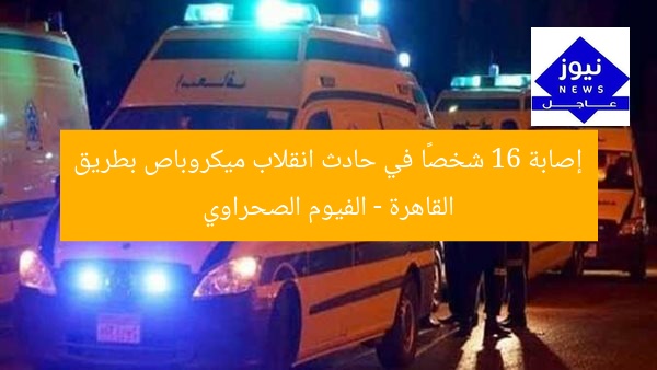 إصابة 16 شخصًا في حادث انقلاب ميكروباص بطريق القاهرة – الفيوم الصحراوي