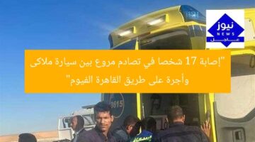 “إصابة 17 شخصا في تصادم مروع بين سيارة ملاكى وأجرة على طريق القاهرة الفيوم”