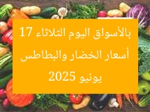 أسعار الخضار والبطاطس بالأسواق اليوم الثلاثاء 17 يونيو 2025