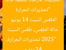 “تحذيرات الحرارة الشديدة: الأرصاد تكشف حالة الطقس السبت 14 يونيو 2025”
تحذيرات الحرارة, حالة الطقس, طقس السبت 14 يونيو