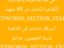 [القاهرة تكشف عن 40 متهمًا في جرائم سرقة وتشاجر]  
KEYWORDS_SECTION_START  
ضبط المتهمين, جرائم السرقة, تشاجر في القاهرة  
KEYWORDS_SECTION_END