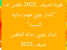 “إنذار جوي مهم: بداية قوية لصيف 2025.. طقس غد السبت”  
صيف 2025, إنذار جوي, حالة الطقس