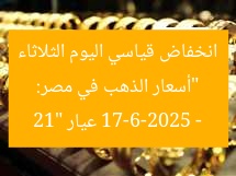 “أسعار الذهب في مصر: انخفاض قياسي اليوم الثلاثاء 17-6-2025 – عيار 21”