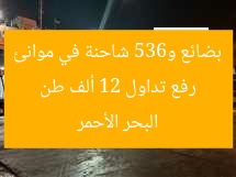 رفع تداول 12 ألف طن بضائع و635 شاحنة في موانئ البحر الأحمر