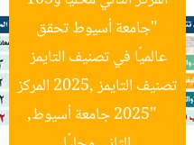 “جامعة أسيوط تحقق المركز الثاني محليًا و301 عالميًا في تصنيف التايمز 2025”  
جامعة أسيوط, تصنيف التايمز 2025, المركز الثاني محليًا