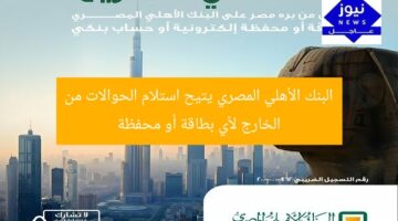 [البنك الأهلي المصري يتيح استلام الحوالات من الخارج لأي بطاقة أو محفظة أو حساب بنكي]  
البنك الأهلي المصري, استلام الحوالات من الخارج, خدمات الحوالات