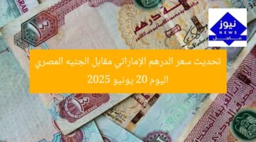 تحديث سعر الدرهم الإماراتي مقابل الجنيه المصري اليوم 20 يونيو 2025