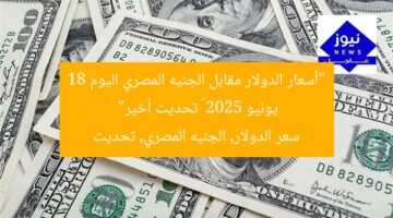 “أسعار الدولار مقابل الجنيه المصري اليوم 18 يونيو 2025 – تحديث أخير”  
سعر الدولار, الجنيه المصري, تحديث
