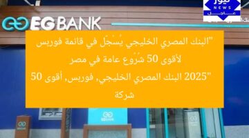 “المصرى الخليجى ضمن قائمة فوربس لأقوى 50 شركة عامة 2025”  
البنك المصري الخليجي, فوربس 2025, أقوى 50 شركة