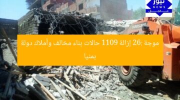 موجة 26: إزالة 1109 حالات بناء مخالف وأملاك دولة بمنيا