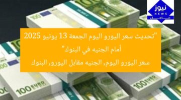 “تحديث سعر اليورو اليوم الجمعة 13 يونيو 2025 أمام الجنيه في البنوك”  
سعر اليورو اليوم, الجنيه مقابل اليورو, البنوك