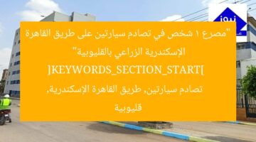 “مصرع 1 شخص في تصادم سيارتين على طريق القاهرة الإسكندرية الزراعي بالقليوبية”  
[KEYWORDS_SECTION_START]  
تصادم سيارتين, طريق القاهرة الإسكندرية, قليوبية