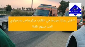 3 قتلى و11 جريحًا في انقلاب ميكروباص بصحراوي المنيا بينهم طفلة