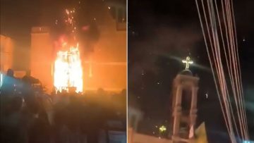 عاجل.. احتراق شجرة ميلاد أمام كنيسة يثير جدلاً على مواقع التواصل