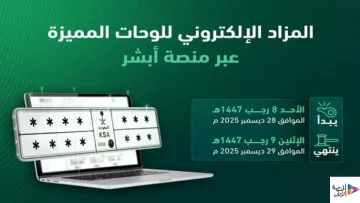 عاجل.. عاجل: انطلاق مزاد اللوحات الإلكتروني على أبشر اليوم – فرصة حصرية للحصول على أرقام مميزة!