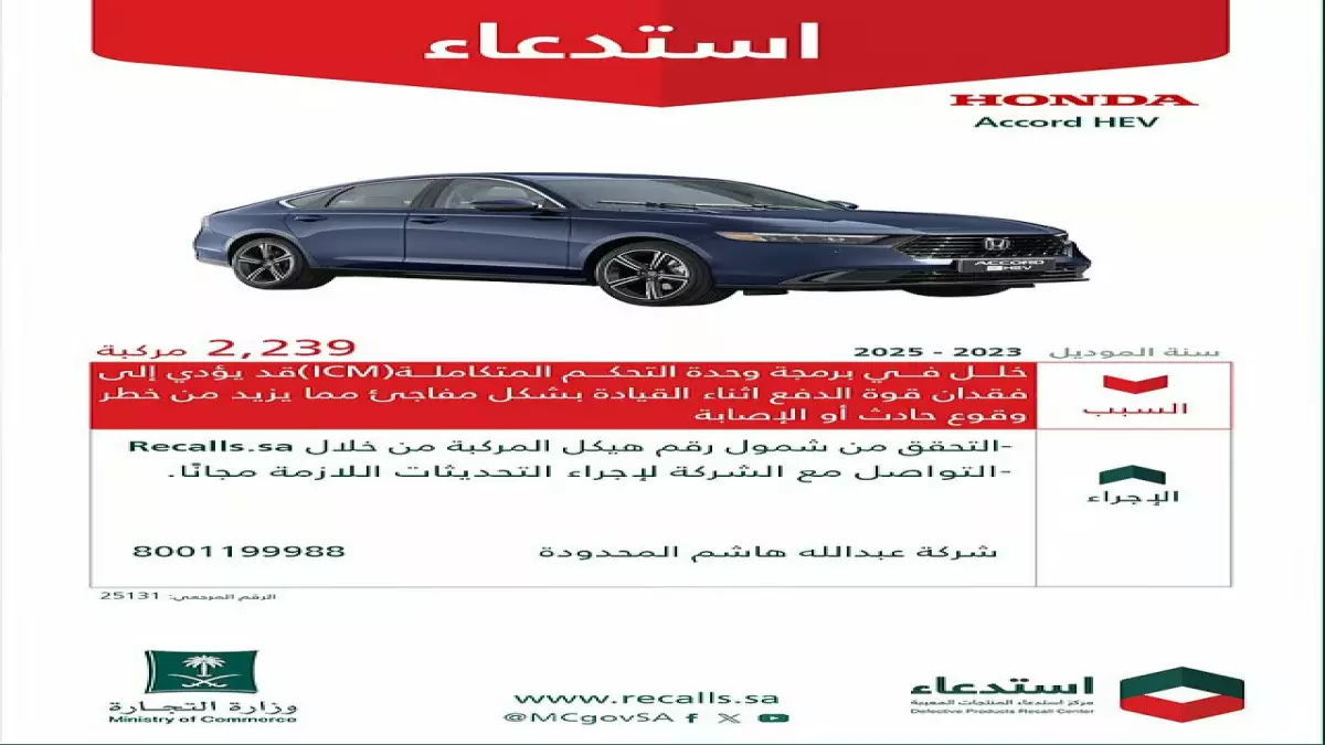 عاجل.. عاجل: خطر مميت يهدد 2239 سائق هوندا في السعودية… السيارة تتوقف مفاجأة أثناء القيادة!