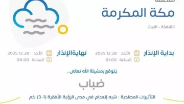 عاجل.. عاجل: شبه انعدام كامل للرؤية في القنفذة والليث… الأرصاد تحذر من ضباب خطير يصل لـ 3 كم فقط!