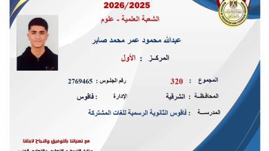 أسماء أوائل الثانوية العامة 2026 علمي علوم.. عبدالله محمود يتصدر بـ320 درجة