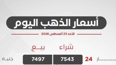 أسعار الذهب اليوم الأحد 23 أغسطس 2026