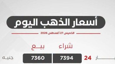 أسعار الذهب اليوم الخميس 27 أغسطس 2026