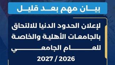 ترقبوا.. التعليم العالي تعلن الحدود الدنيا للجامعات الخاصة والأهلية