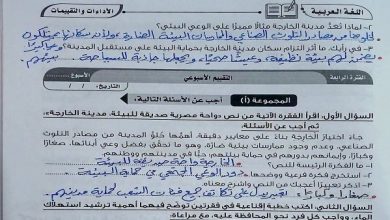 إجابة التقييمات الأسبوعية درس «واحة مصرية صديقة للبيئة» الوحدة الثانية لغة عربية للصف الثاني الإعدادي