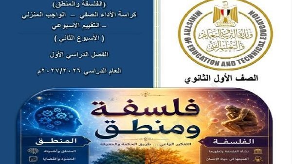 بالإجابة.. تقييم الأسبوع الثاني فلسفة ومنطق أولى ثانوي الترم الأول 2026-2027