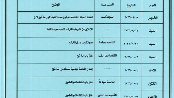 جامعة أسيوط تحدد مواعيد الترشح لعمادة كلية الزراعة