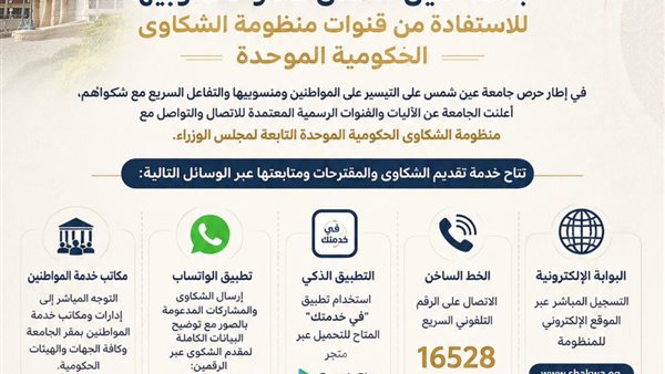 جامعة عين شمس تتيح قنوات رسمية لتقديم الشكاوى ومتابعتها