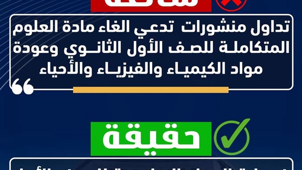 حقيقة إلغاء العلوم المتكاملة للصف الأول الثانوي.. التعليم تحسم الجدل